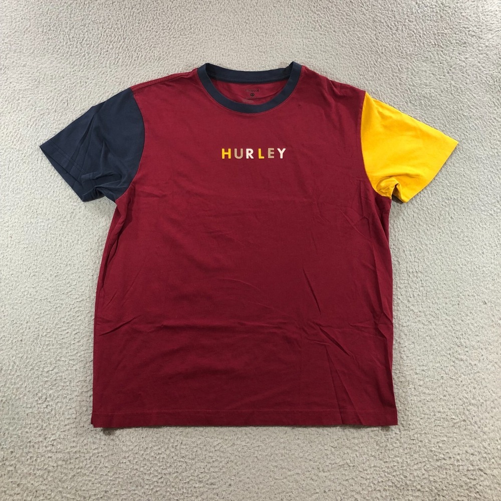 hurley t shirt mens M red surf skate center logo colorblock